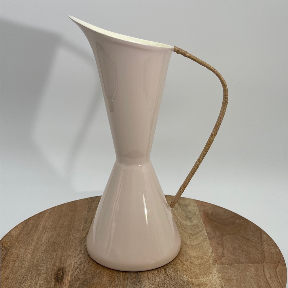 By Anthropologie Decorative Enamel Vase/Pitcher With Rattan Handle - Picture 1 of 9